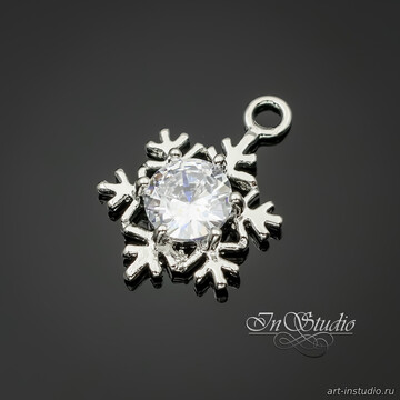 Подвеска Снежинка с крупным фианитом 16,6х12 мм родий - фото изображение товара, artikul: 113426