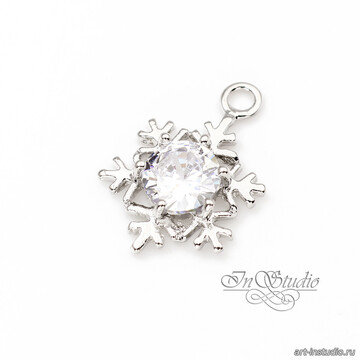 Подвеска Снежинка с крупным фианитом 16,6х12 мм родий арт: 113426 фото 2