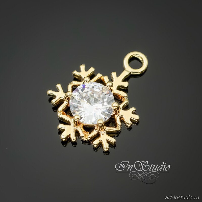 Подвеска Снежинка с крупным фианитом 16,6х12 мм позолота - увеличенное фото изображение в карточке товара артикул: 113426