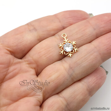 Подвеска Снежинка с крупным фианитом 16,6х12 мм позолота art: 113426 фотография 3