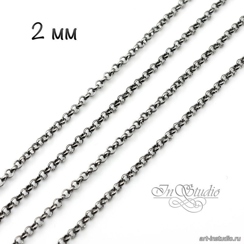 Цепь ролло черная тонкая 2мм Gunmetal - увеличенное фото изображение в карточке товара артикул: 113556