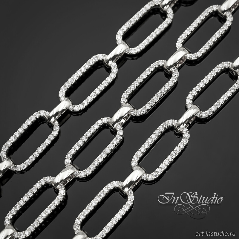 Цепь декоративная RAINIER 7,2 мм родий с фианитами - увеличенное фото изображение в карточке товара артикул: 113561