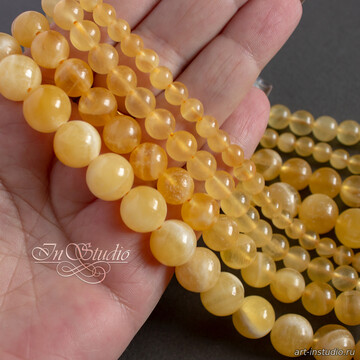 Кальцит натуральный желтый 6 8 10 12 мм бусины шарики арт: 113592 фото 2