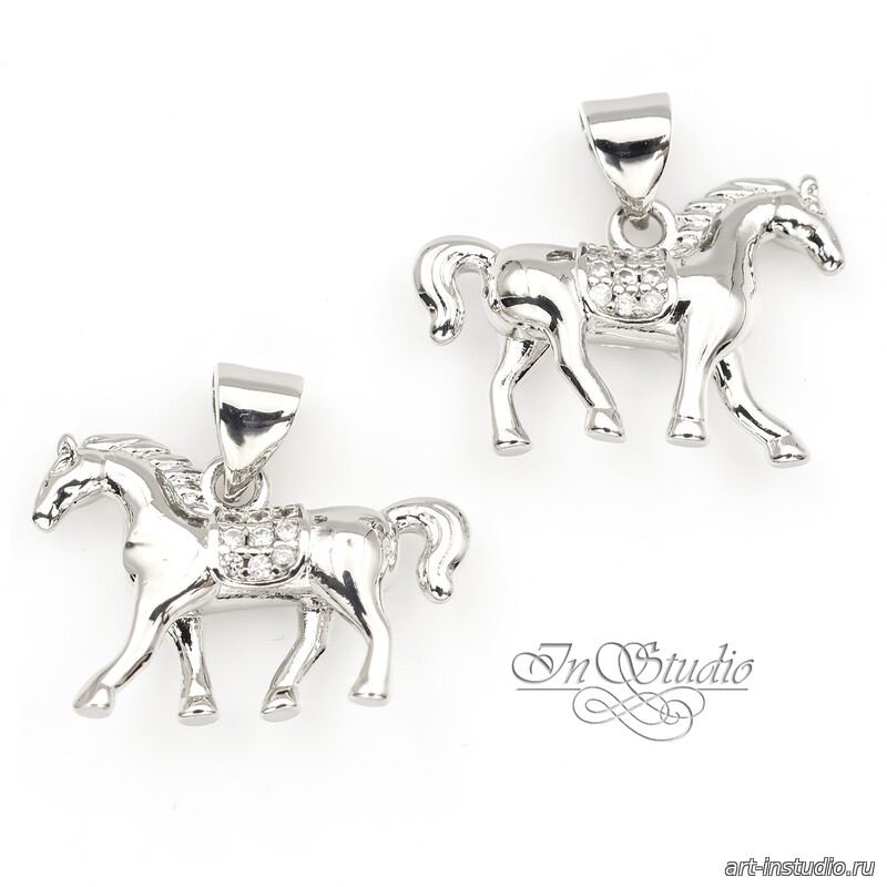 Подвеска Лошадь с фианитами 19х13,5 мм родий - увеличенное фото изображение в карточке товара артикул: 113607