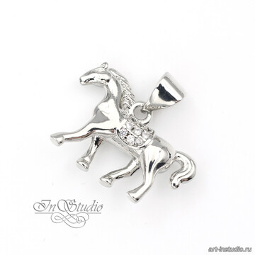 Подвеска Лошадь с фианитами 19х13,5 мм родий арт: 113607 фото 2