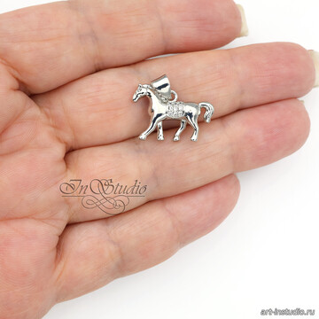 Подвеска Лошадь с фианитами 19х13,5 мм родий art: 113607 фотография 3