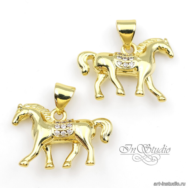 Подвеска Лошадь с фианитами 19х13,5 мм позолота - увеличенное фото изображение в карточке товара артикул: 113610