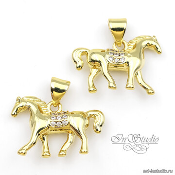 Подвеска Лошадь с фианитами 19х13,5 мм позолота - фото изображение товара, artikul: 113610
