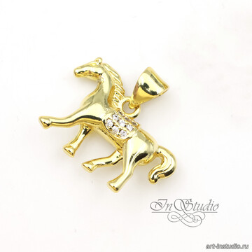 Подвеска Лошадь с фианитами 19х13,5 мм позолота арт: 113610 фото 2