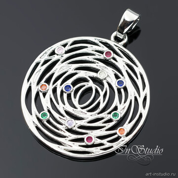 Подвеска круглая с разноцветными фианитами 29 мм родий - фото изображение товара, artikul: 113661
