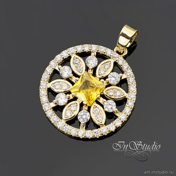 Подвеска кулон круглая 19 мм с фианитами позолота - фото изображение товара, artikul: 113658