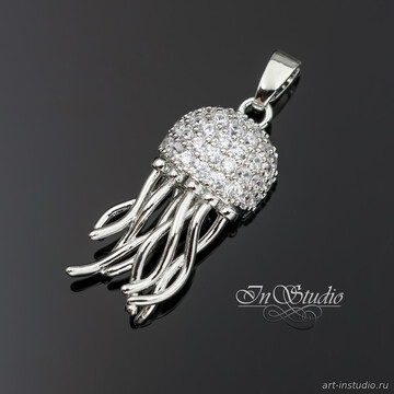 Подвеска кулон Медуза 23 мм родий с фианитами - фото изображение товара, artikul: 113697