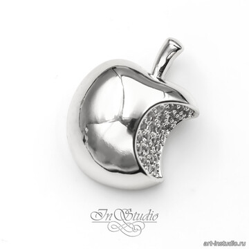 Подвеска кулон Яблоко 18х13 мм с фианитами родий - фото изображение товара, artikul: 113691
