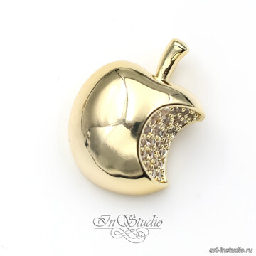 Подвеска кулон Яблоко 18х13 мм с фианитами позолота - фото изображение товара, artikul: 113694