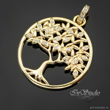 Подвеска круглая Дерево 25 мм позолота с фианитами - фото изображение товара, artikul: 113688