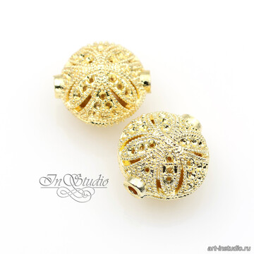 Бусина из металла ажурная 14,5х13 мм позолоченная - фото изображение товара, artikul: 113717