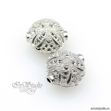 Бусина из металла ажурная 14,5х13 мм родированная - фото изображение товара, artikul: 113714