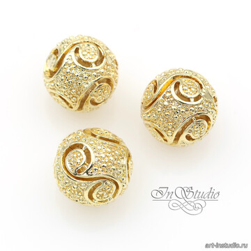 Бусина ажурная шарик из металла 11 мм позолота - фото изображение товара, artikul: 113723