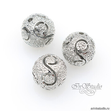 Бусина ажурная шарик из металла 11 мм родий - фото изображение товара, artikul: 113720