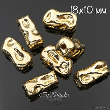 Бусина крупная мятая прямоугольная 18х10,2 мм позолота - фото изображение товара, artikul: 113726