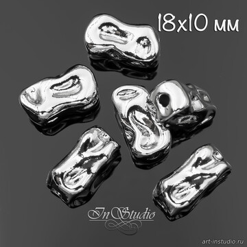 Бусина крупная мятая прямоугольная 18х10,2 мм родий - фото изображение товара, artikul: 113727