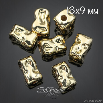 Бусина мятая прямоугольная 13х9,2 мм позолота - фото изображение товара, artikul: 113729