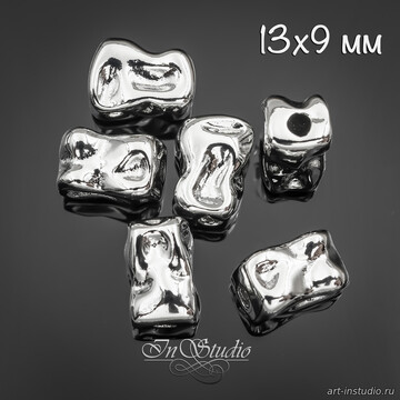 Бусина мятая прямоугольная 13х9,2 мм родий - фото изображение товара, artikul: 113730