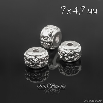 Бусина декоративная рондель 7 мм фактурная родий - фото изображение товара, artikul: 113734