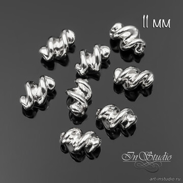 Бусина из металла витая трубочка 11х7 мм родий - фото изображение товара, artikul: 113744