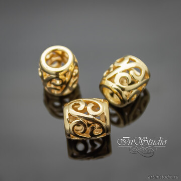 Бусина из металла ажурный бочонок 10х9 мм позолота - фото изображение товара, artikul: 113754