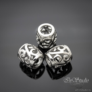 Бусина из металла ажурный бочонок 10х9 мм родий - фото изображение товара, artikul: 113753