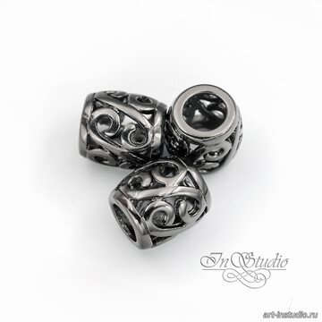 Бусина из черного металла ажурный бочонок 10х9 мм Gunmetal - фото изображение товара, artikul: 113752