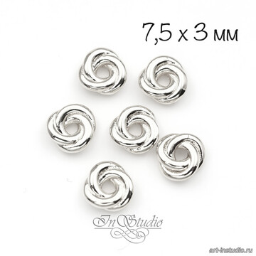 Бусина из металла рондель узелок 7,5х3 мм родий - фото изображение товара, artikul: 113781