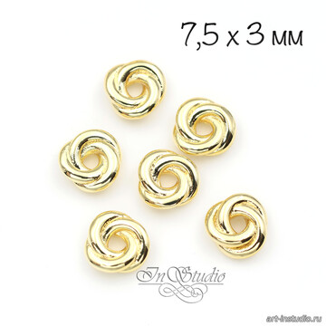 Бусина из металла рондель узелок 7,5х3 мм позолота - фото изображение товара, artikul: 113784