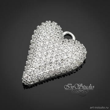 Подвеска кулон Сердце с фианитовыми вставками 19 мм родий - фото изображение товара, artikul: 113811