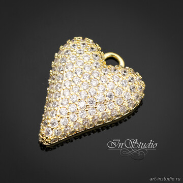 Подвеска кулон Сердце с фианитовыми вставками 19 мм позолота - фото изображение товара, artikul: 113814