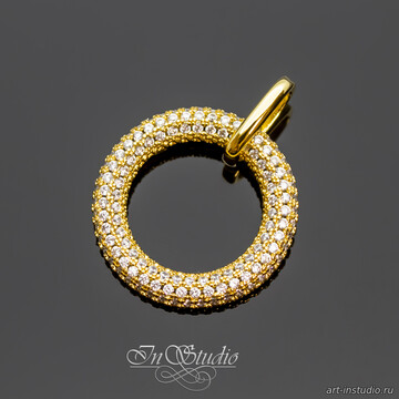Подвеска металлическая кулон Круг с фианитами 21 мм позолота - фото изображение товара, artikul: 113802