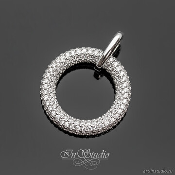 Подвеска металлическая кулон Круг с фианитами 21 мм родий - фото изображение товара, artikul: 113799