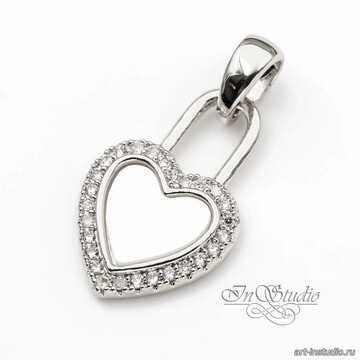 Подвеска кулон Сердце с перламутром и фианитами 18 мм родий - фото изображение товара, artikul: 113835