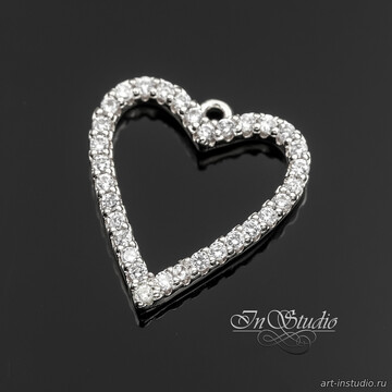 Кулон для украшений Сердечко с фианитами 13х12 мм родий - фото изображение товара, artikul: 113829