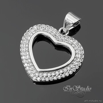 Подвеска для украшений Сердце с фианитами 18 мм родиевое покрытие - фото изображение товара, artikul: 113817