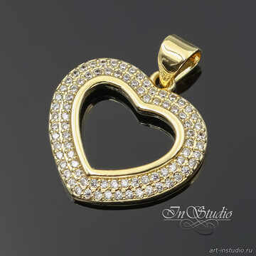 Подвеска для украшений Сердце с фианитами 18 мм позолоченное покрытие - фото изображение товара, artikul: 113820