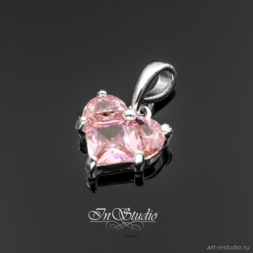 Кулон Сердце с крупным розовым фианитом 12 мм родий - фото изображение товара, artikul: 113865