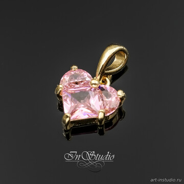 Кулон Сердце с крупным розовым фианитом 12 мм позолота - фото изображение товара, artikul: 113868