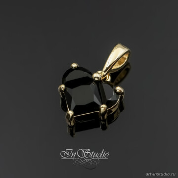Кулон Сердце с крупным черным фианитом 12 мм позолота - фото изображение товара, artikul: 113862