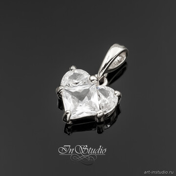 Подвеска Сердце с крупными фианитами 12 мм родированная - фото изображение товара, artikul: 113853