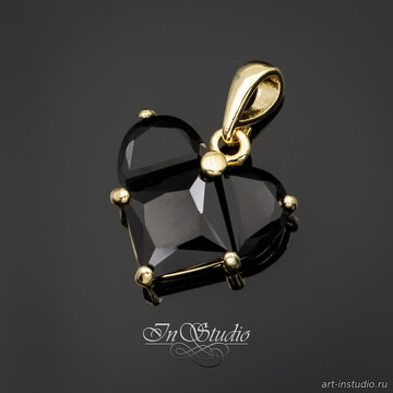 Подвеска Сердце с крупными черными фианитами 14 мм позолота - фото изображение товара, artikul: 113850