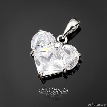Подвеска Сердце с крупными фианитами 14 мм родий - фото изображение товара, artikul: 113841