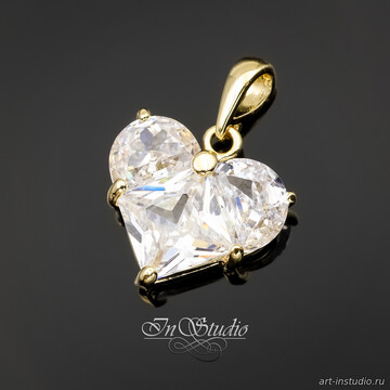 Подвеска Сердце с крупными фианитами 14 мм позолота - фото изображение товара, artikul: 113844