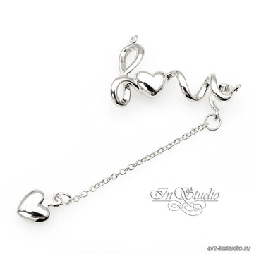 Коннектор для украшений LOVE с сердечком 22х11,5 мм родий - фото изображение товара, artikul: 113877